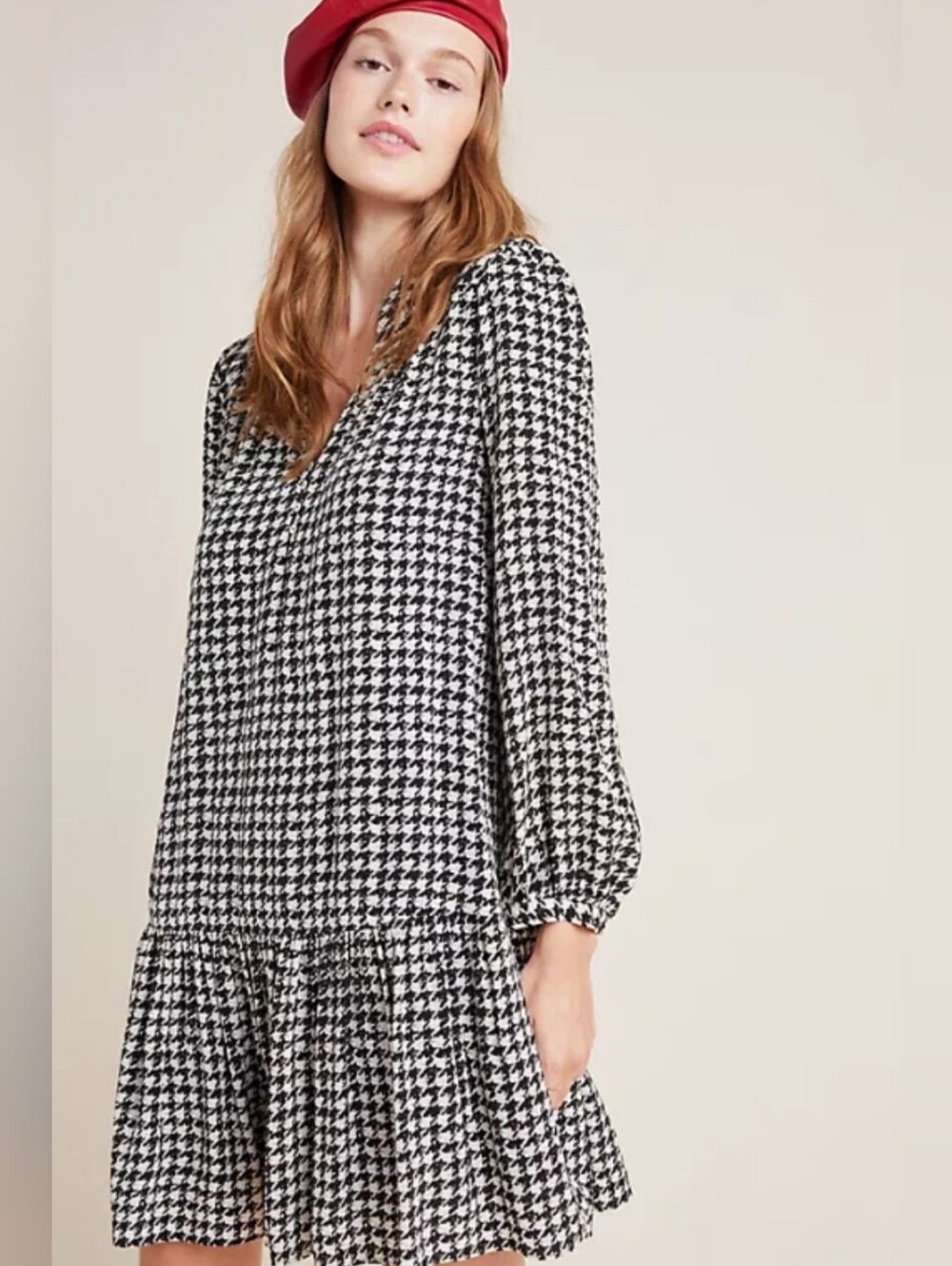 Anthropologie Maeve Autumn Fall Black & White Houndstooth Tunic Dress